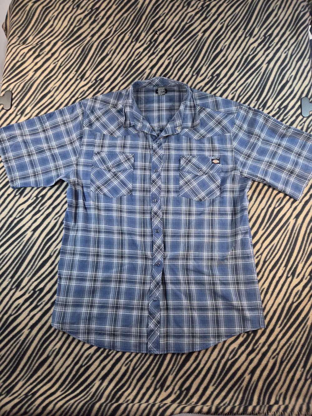 Dickies Men's Short Sleeve Plaid Western Pearl Snap Button-Up Shirt 3XL